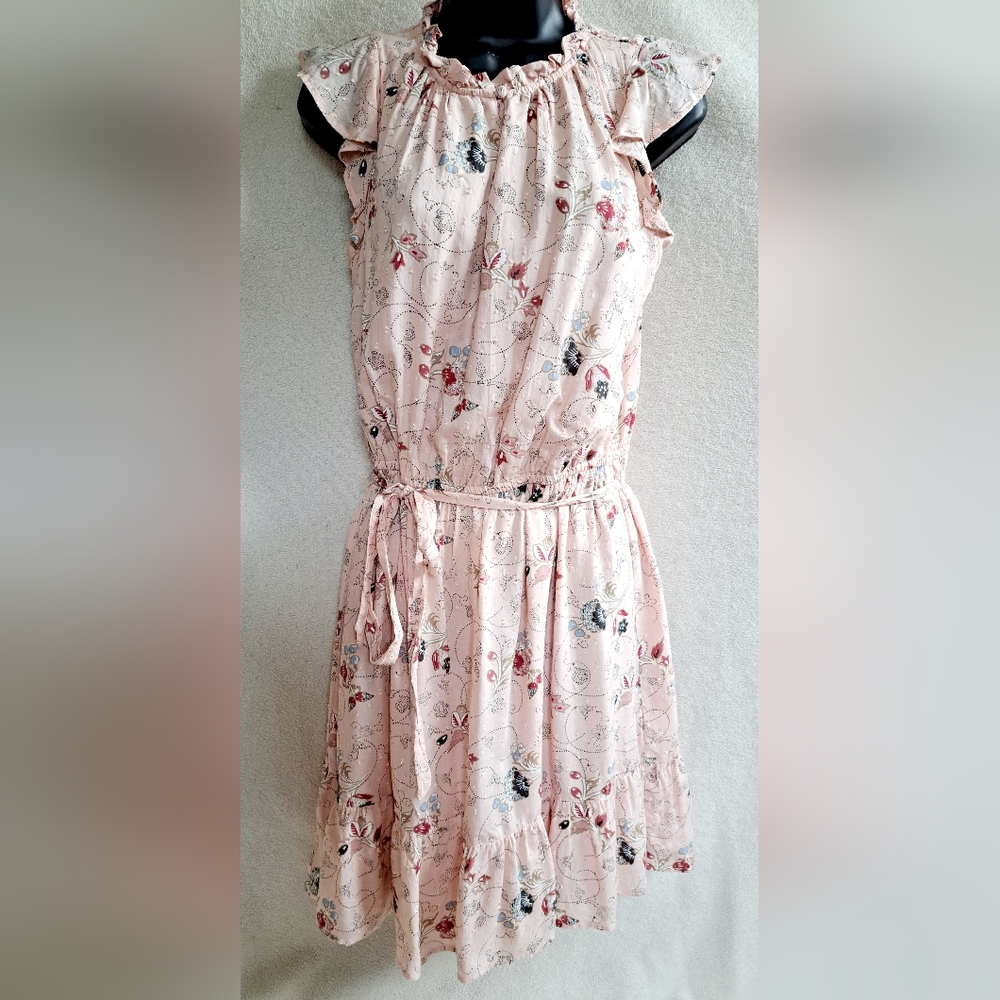 Women's Loft Pink Floral Summer Midi Length Dress